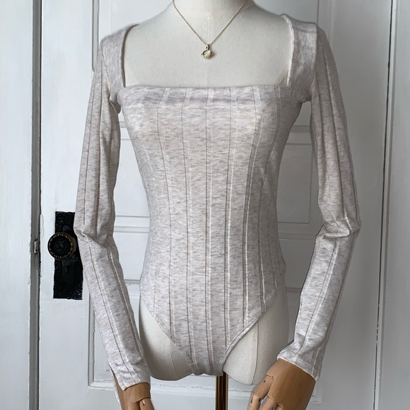 FREE PEOPLE RIBBED SQUARE NECK BODYSUIT - Picture 2 of 11
